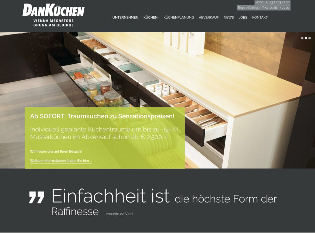 DAN Küchen Vienna Megastore: Website mit CMS